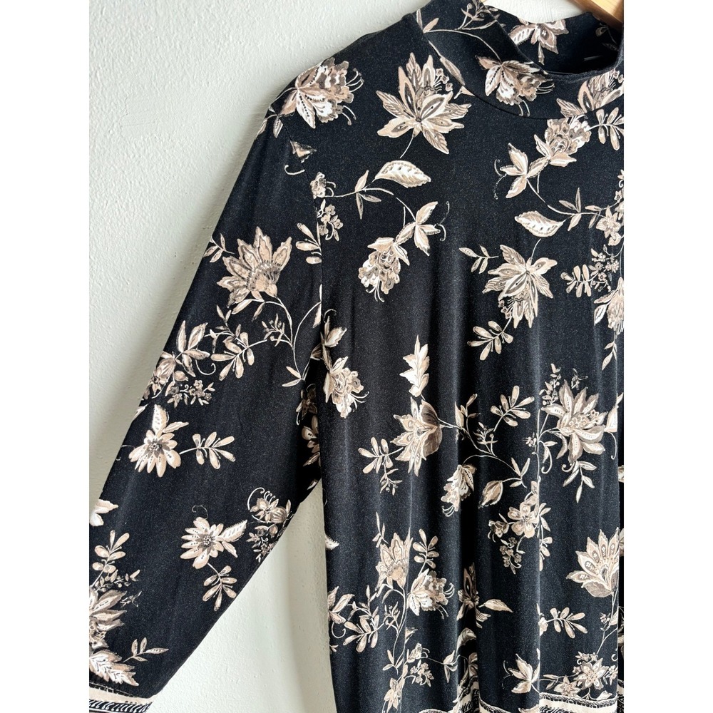 Susan Graver Weekend Women XL Black Floral Mock Neck Long Sleeve Top Tunic Modal - Picture 3 of 8
